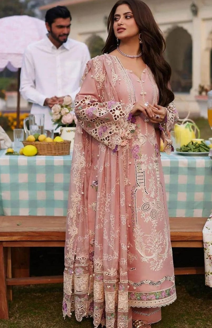 Elaf Peach Luxury Embroidery Dress