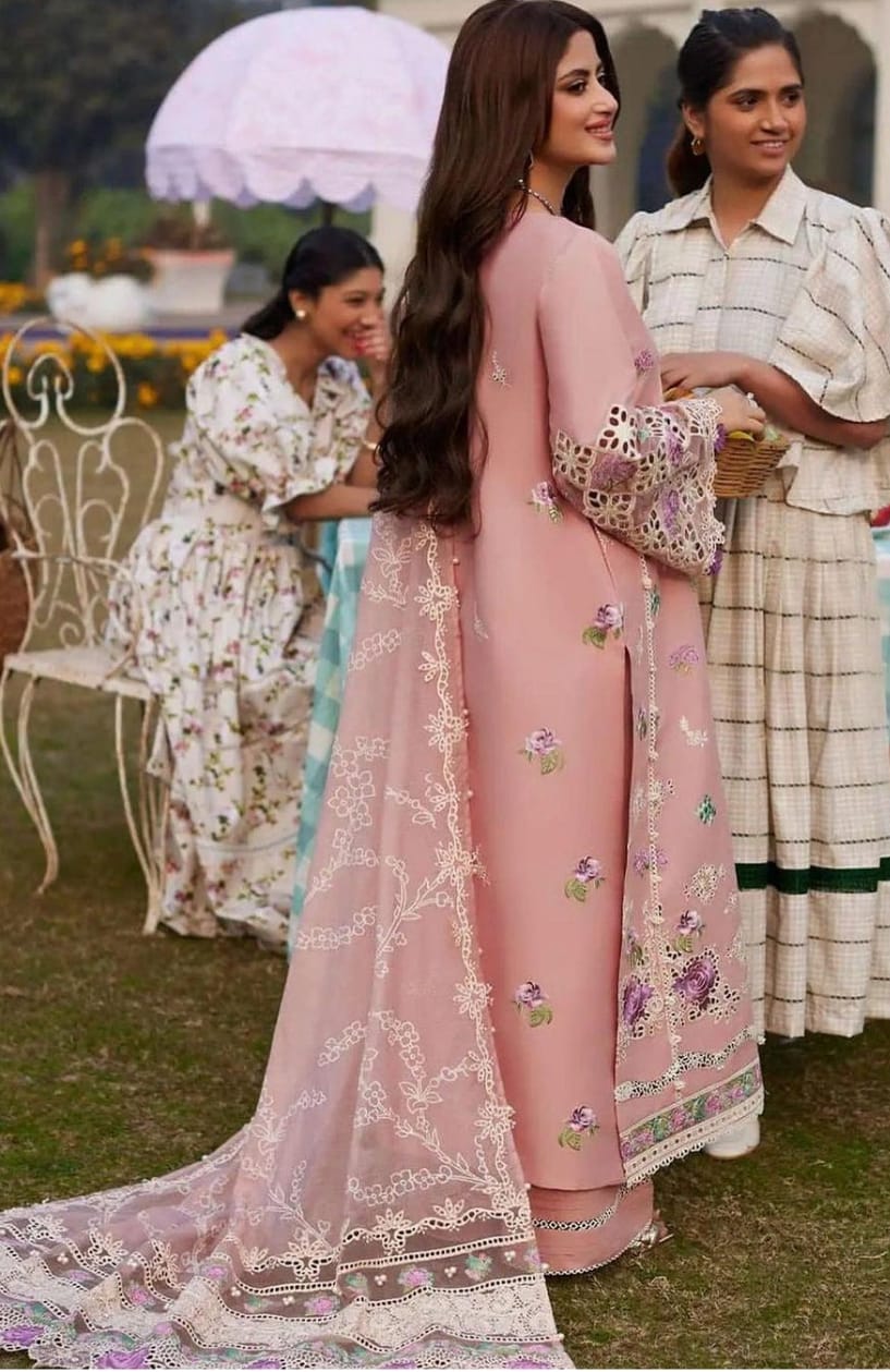 Elaf Peach Luxury Embroidery Dress