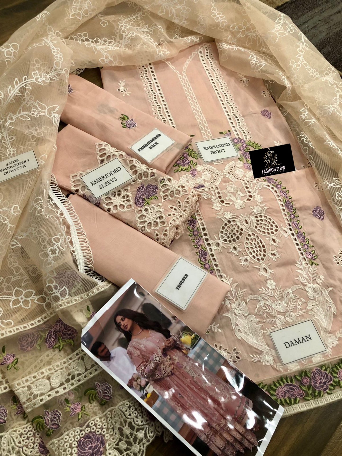 Elaf Peach Luxury Embroidery Dress